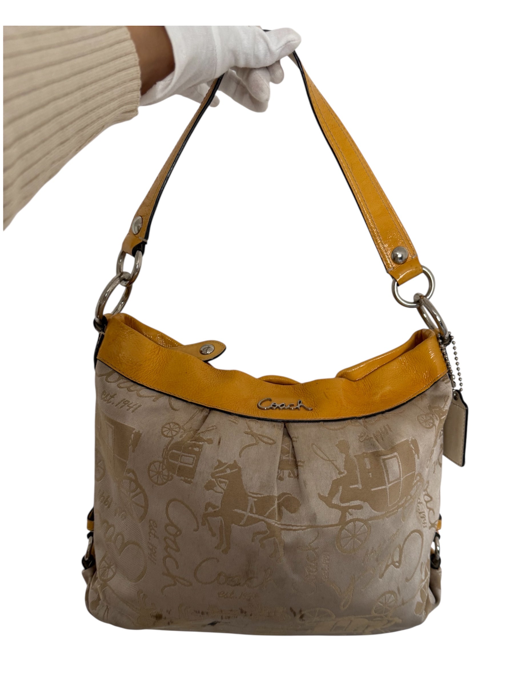 Coach Pleated Signature Shoulder Bag in Yellow