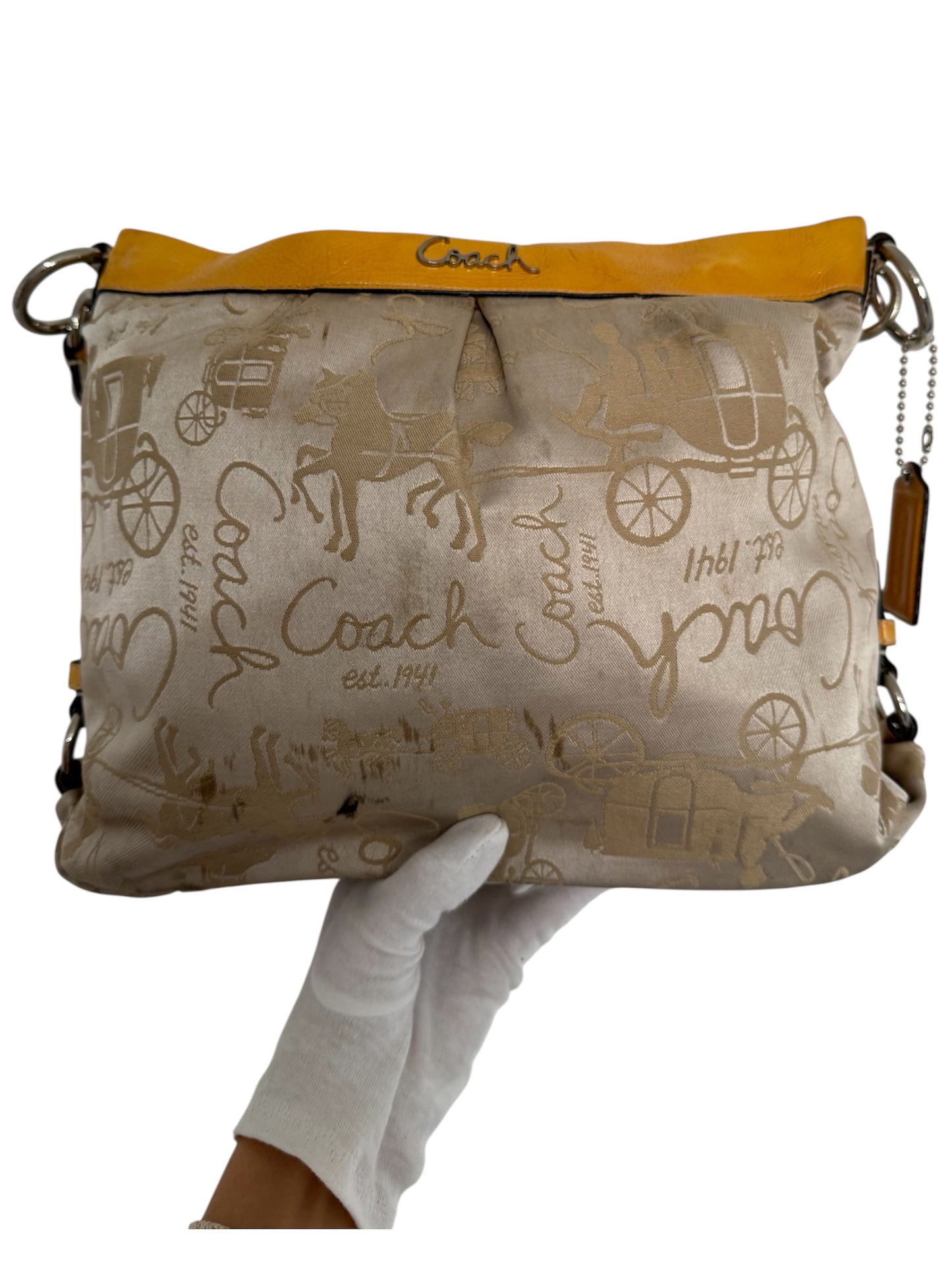 Coach Pleated Signature Shoulder Bag in Yellow