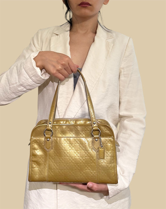 Coach Signature Sufflette Green metallic leather handbag