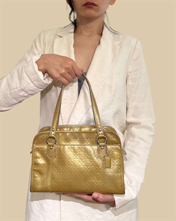 Coach Signature Sufflette Green metallic leather handbag