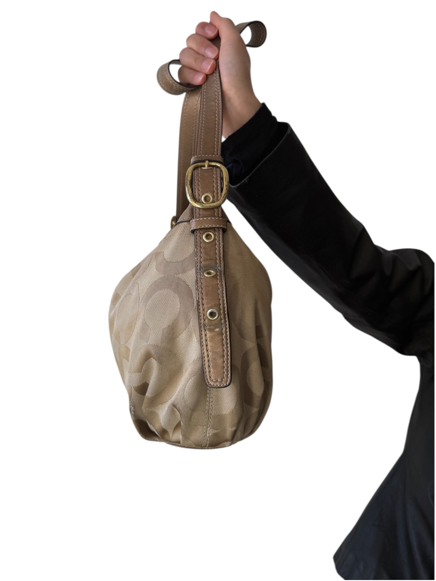 Coach Signature Brown Leather‑Trim Shoulder Bag
