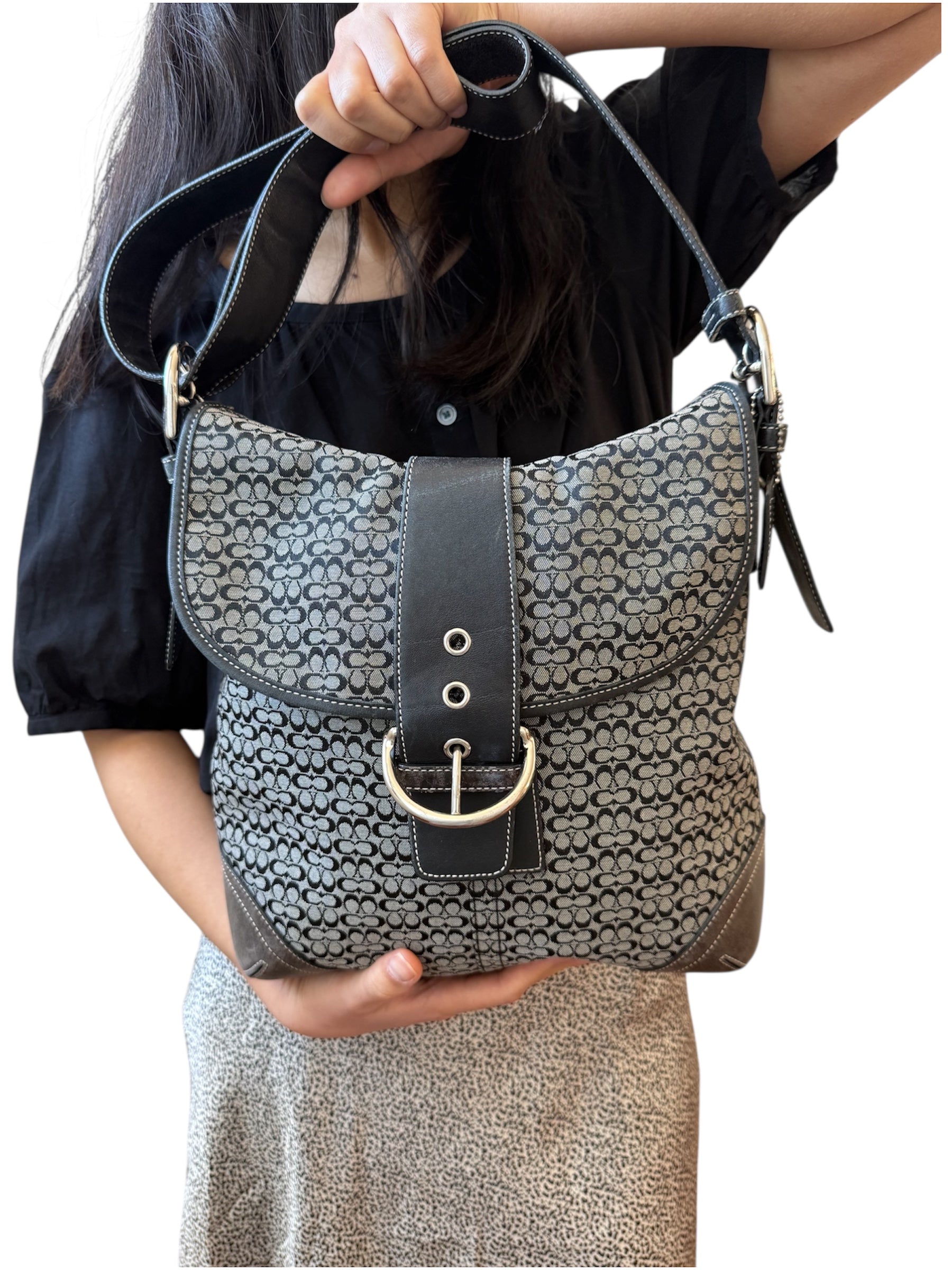 Coach - Black/Grey Signature with Black Leather Trim